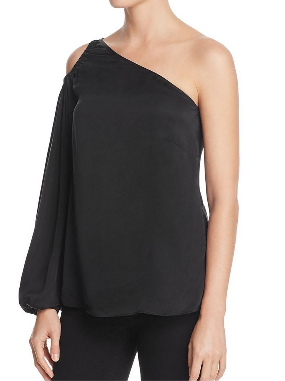 Elizabeth and James Black Denissa One Shoulder Satin Blouse Bishop Sleeve Size 4